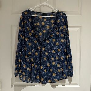 Massimo Dutti Blue Gauzy Floral Blouse Button Up